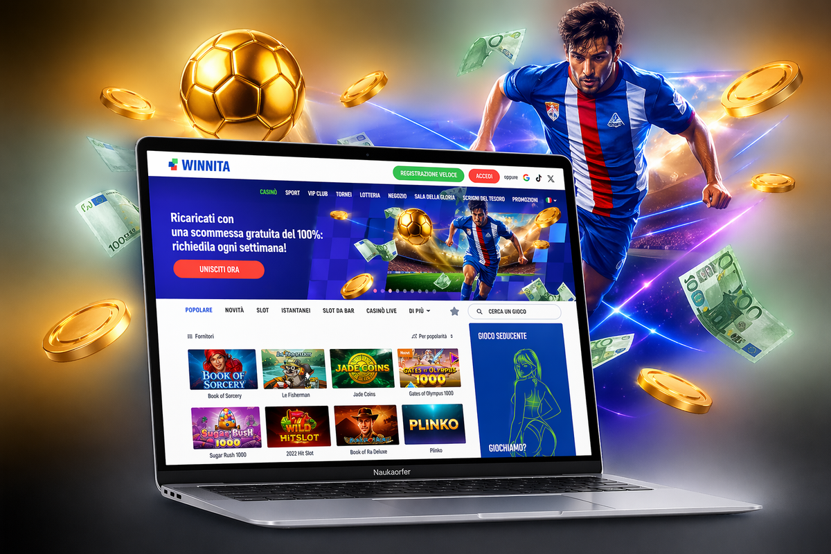 Schermata iniziale di Winnita Casino con menu, accesso e catalogo principale